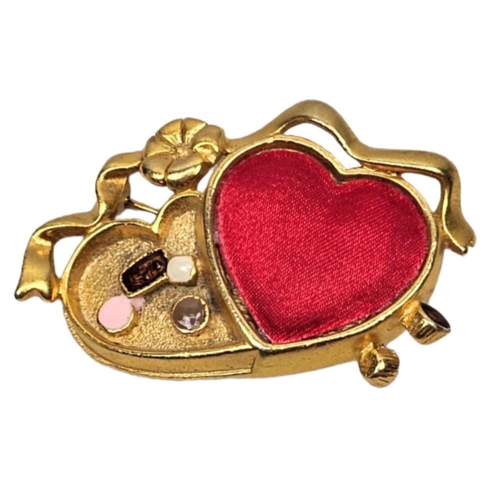 Vintage Danecraft Heart Candy Box Brooch Pin Signed | Valentine's Chocolate 80s